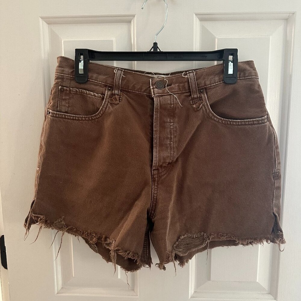 We The Free Brown Distressed Denim Jean Shorts
